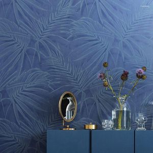 Papier peint Style sud-est asiatique feuille bleue papier peint plante tropicale palmier papier peint pour salon fond chambre murs