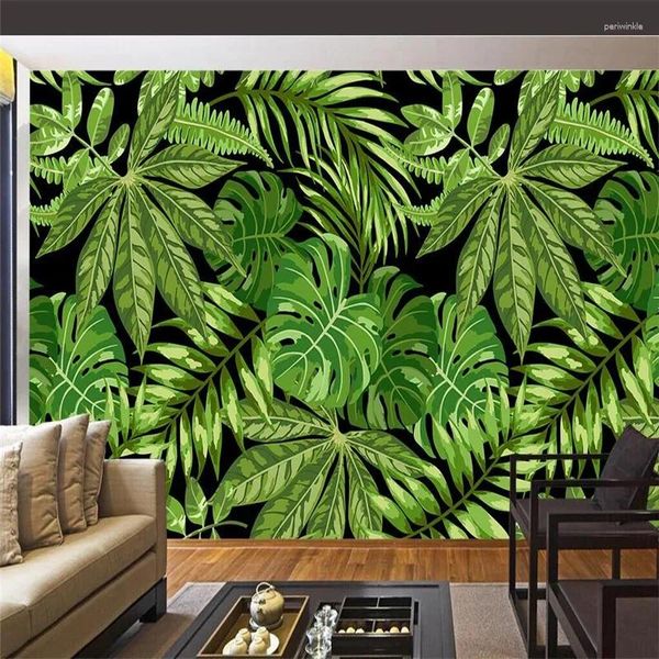 Fondos de pantalla Estilo del sudeste asiático Hoja de palma verde Arte Mural Producción de pared Papel tapiz personalizado Po