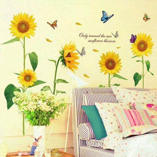 Fonds d'écran Tournesol Sticker Mural Style Pastoral Décor À La Maison Stickers Art Peinture Papier Peint Pour Chambre Porche Peintures Murales Qualité PVC Wallstickers 230505