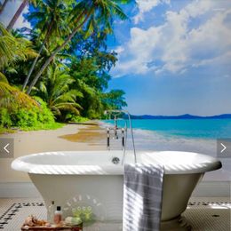 Fonds d'écran Sunny Beach View Papier peint pour salle de bains Bleu Ciel Nuages blancs Papiers peints muraux Décor à la maison Papier Chambre