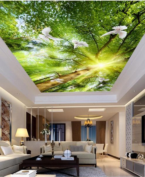 Fondos de pantalla Sunshine Forest Sala de estar Dormitorio Techo Papel tapiz 3D Paisaje Techos Decoración del hogar