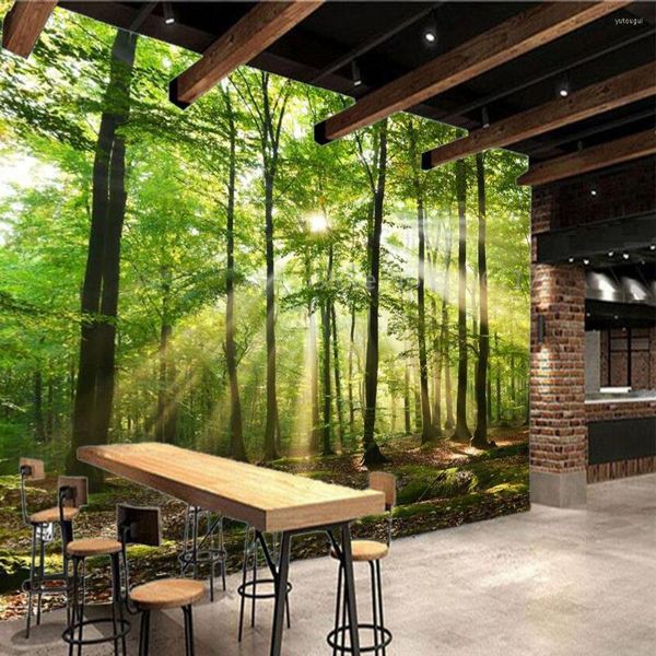 Fondos de pantalla Sunshine Green Forest Wallpaper Home Shop Decor Custom Size Pattern Mural Po Wall Sticker 3D Creative