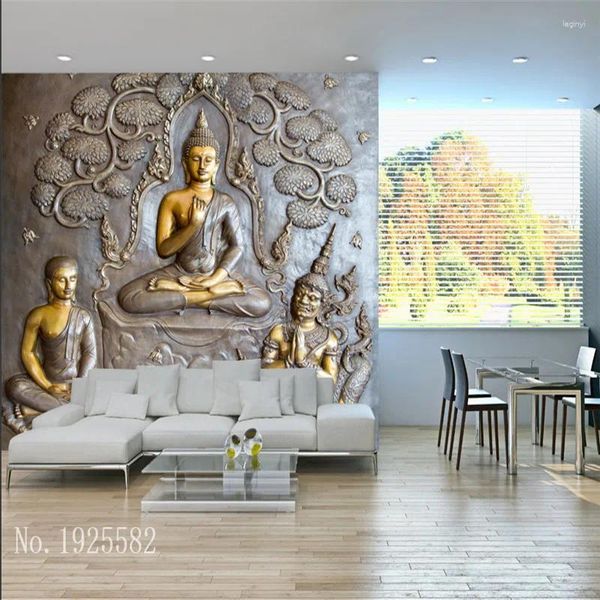Fonds d'écran Thail Style en relief Bouddha Statue Murale Papier peint pour salon El Restaurant Couloir Allée Entrée Décor Papier peint 3D