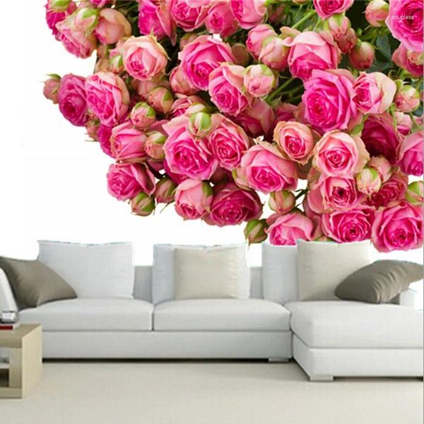 Fondos de pantalla Los murales personalizados 3D Rosas Muchas flores de color rosa Papel de parede Sala de estar Sofá TV Pared Dormitorio Papel