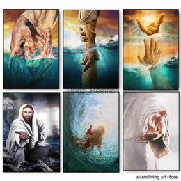 Wallpapers De hand van God Jezus canvas schilderen christelijke Jezus geven me je hand posters prints muur art foto's home decor cuadros j230704