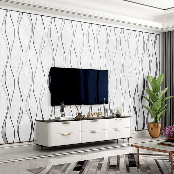Fondos de pantalla Papel tapiz 3D de gamuza blanca gruesa para paredes de dormitorio, fondo de sala de estar, papel de pared en relieve con rayas flocadas, decoración del hogar