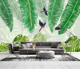 Fonds d'écran Tropical Banana Leaf Wallpaper Nordic Rain Forest Bird Mural Art Decor Animal 3d Papers Luxury Home