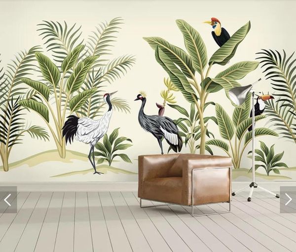 Fonds d'écran Feuilles Tropicales Oiseau Papier Peint Mural Po Salon Chambre Papier Peint Contact 3d Peintures Murales Forêt Tropicale