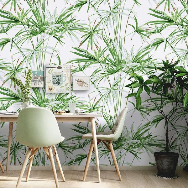 Papiers peints plantes tropicales forêt feuille de bambou papier peint rouleau décor à la maison salon chambre feuilles de palmier revêtements muraux papier vert