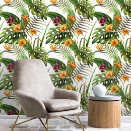 Fonds d'écran Plantes tropicales Papier peint à motif floral Épaissir Papier de contact mural auto-adhésif imperméable pour film de rénovation de meubles