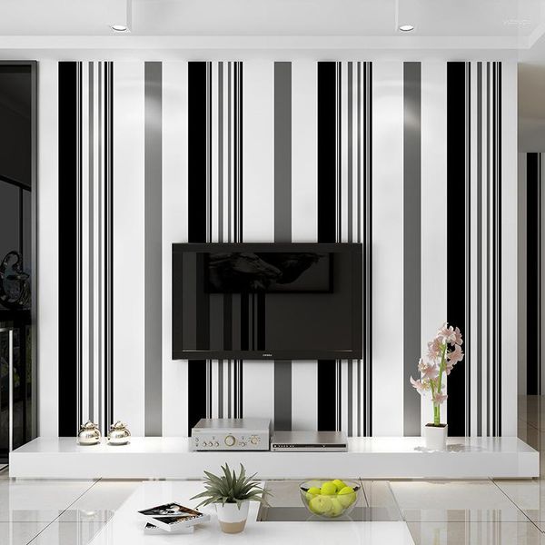 Fonds d'écran Fond d'écran TV Fond d'écran Salon Moderne Simple Ambiance non tissée Mode Noir et Blanc Gris Stripe