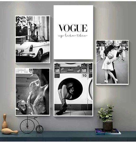 Fonds d'écran Vintage Fashion Home Decoration Affiches Femmes Femmes Pictures Pictures de salon Art mural Impression en noir et blanc toile J240505