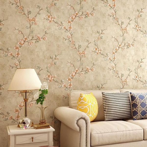 Fondos de pantalla Vintage Green Yellow Flower Wallpaper 3D Dormitorio Peel and Stick Autoadhesivo Mural Sala de estar Papel de pared Arte W238346h