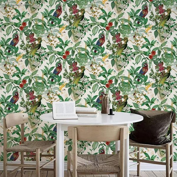 Fonds d'écran Vintage Parrot Florder Wallpaper Peel and Stick Birds Contact Paper Film Auto-Adhesive Auto-Adhesive pour la salle de bain murale