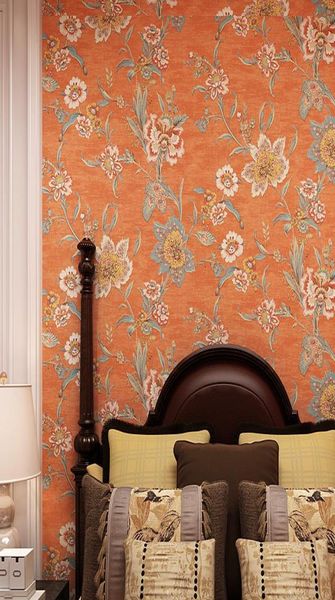 Fonds d'écran vintage rétro orange grand fleur fond d'écran mural luxe 3d salon floral papiers muraux chambre papel pintado qz0237490591