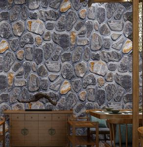 Fondos de pantalla Papel tapiz de piedra vintage 3D Decoración para el hogar Rollo de papel de pared de ladrillo de PVC impermeable para fondo Barra personalizada decorativa S5961591