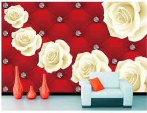 Fonds d'écran papier peint 3d fleur rouge blanc rose fond de mur vivant chambre moderne pièce