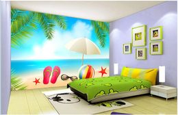 Wallpapers behang 3D Seaside landschap strand zon kokosnoot slippers zonnebril zeesterden zeester huisdecor po in de woonkamer