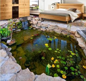 Fonds d'écran papier peint pour murs 3 d pour salon ro 3d tridimensionnel étang rivière étang pierre rocaille feuille de lotus chambre peinture au sol