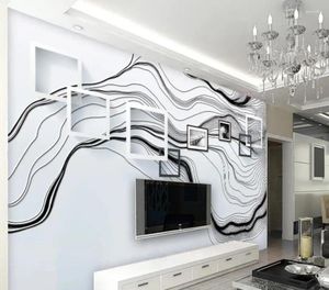 Wallpapers behang voor muren 3 d woonkamer eenvoudige persoonlijkheid zwart -witte tv achtergrond muur