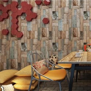 Wallpapers behang retro nostalgische kleur houten bord houten korrel mediterraan gestreepte woonkamer slaapkamer achtergrond