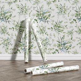 Wallpapers aquarela branco floral casca e vara papel de parede auto adesivo removível à prova d'água para decoração de armário de banheiro