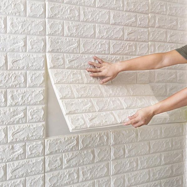 Fondos de pantalla Pegatinas de pared impermeables 3D Papel tapiz autoadhesivo Espuma Patrón de ladrillo Pelar y pegar 70 cm x 1 m Decoración para dormitorio