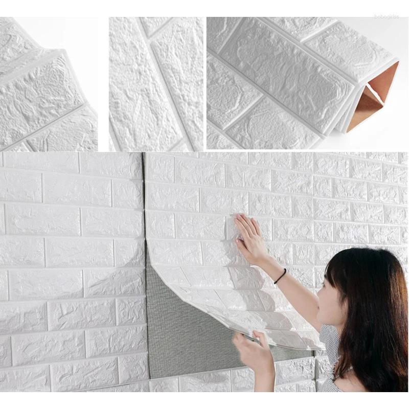 壁紙防水壁ステッカーフォームブリックパターンモダンホームデコレーションソリッドカラー70x100cm自己接着壁紙3D PVCパネル