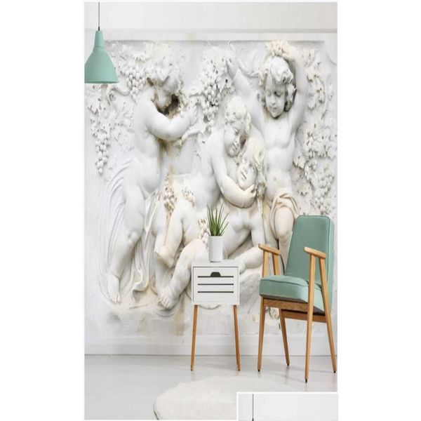 Fondos de pantalla WDBH 3D Papel tapiz personalizado PO Yeso en relieve European Angel Court Sala de estar Decoración para el hogar Murales de pared para paredes 3 D5140559 Dh3Ax