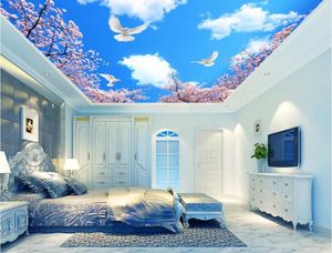 Fondos de pantalla WDBH Custom 3D Murales de techo Fondo de pantalla Cielo azul Nube Cerezos Decoración Pintura Pared para sala de estar