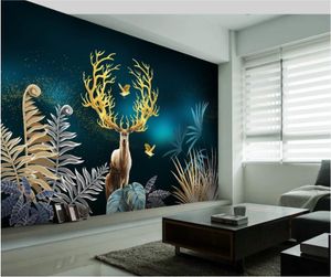 Wallpapers wdbh aangepaste muurschildering 3d po wallpaper European Creative Hand Getrokken tropische plantenbladeren Elk woonkamer voor muren 3 d