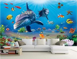 Fonds d'écran WDBH personnalisé mural 3D papier peint mer monde dessin animé dauphins décoration de la maison peinture murale peintures murales pour 3 D