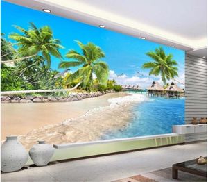 Fonds d'écran WDBH personnalisé Po 3d papier peint belle bord de mer cocotier paysage décor à la maison Mural pour salon