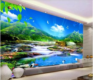 Fonds d'écran WDBH personnalisé Po 3D papier peint beau paysage de montagnes vertes et peintures murales de salle d'eau pour murs 3 D