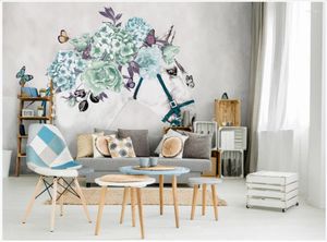 Fonds d'écran WDBH personnalisé Po 3D papier peint frais blanc cheval fleurs papillon salon décor à la maison peintures murales pour murs 3 D