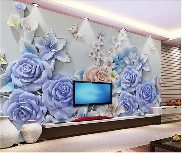 Fondos de pantalla WDBH Custom Po 3D Wallpaper Rose Flower Relief Butterfly TV Fondo Decoración para el hogar Sala de estar para paredes 3 D