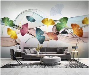 Wallpapers WDBH Custom Po Muurschildering 3D Wallpaper Moderne Minimalistische Hand Getrokken Ginkgo Blad Abstracte Muur voor Woonkamer