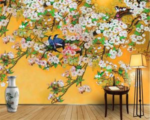 Fondos de pantalla WELLYU Hermoso papel tapiz Chino Trucos pintados a mano Flores y pájaros Patos mandarines Telón de fondo Papel de pared Tapety3D