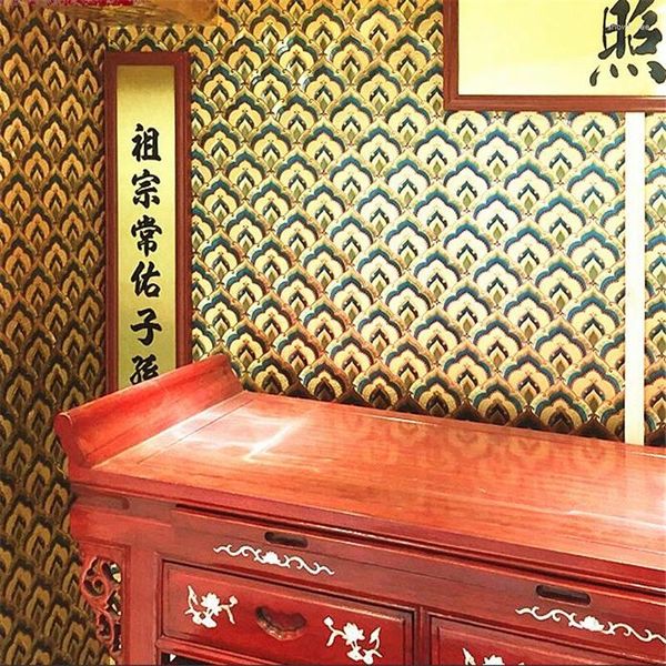 Fondos de pantalla Wellyu chino clásico papel tapiz KTV decoración El TV fondo papel de pared templo budista auspicioso lámina de oro