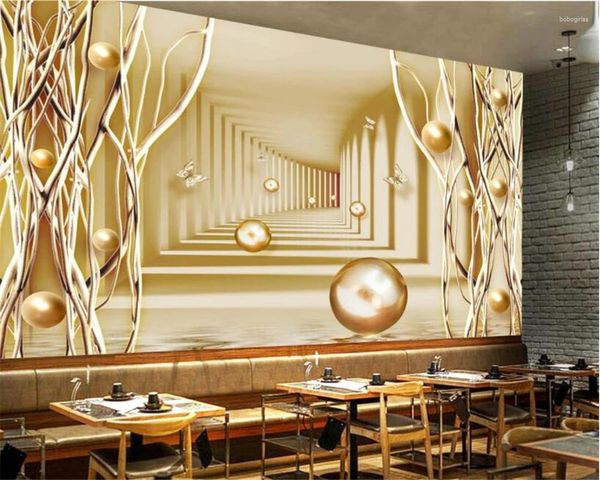 Fonds d'écran Wellyu personnalisé 3D grand papier peint mural moelleux or papillon arbre moderne espace mur fond