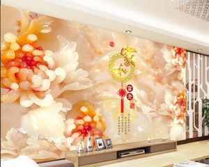 Fondos de pantalla WELLYU Custom 3D PO Papel de pared Jade Tallado Casa de crisantemo y rico moderno Gran Mural Sala de estar Wallpaper3D