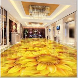 Fonds d'écran Wellyu Décoration de plancher personnalisée peinture 3d Sun Flower Sunflower Plant Self Adhesive Flooring Tiles Mural Wallpaper