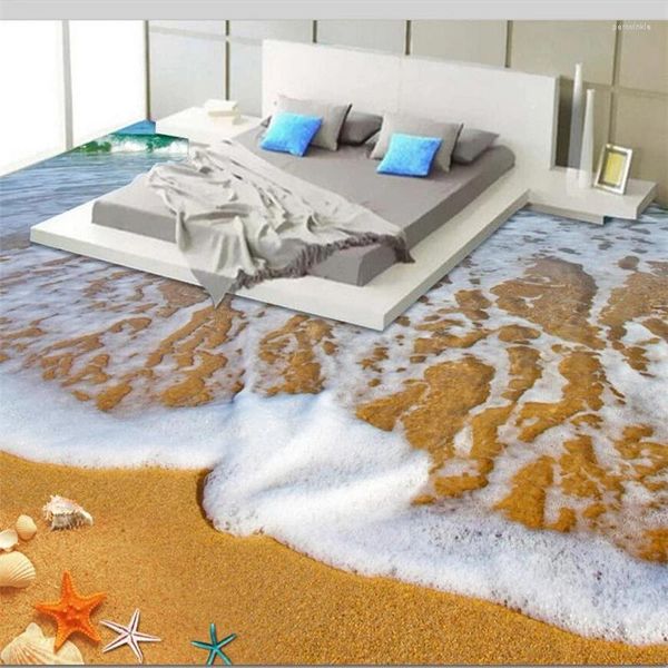 Fondos de pantalla Wellyu Floor personalizado Autoadhesivo 3D Hermosa vista de mar de la playa Sprawfish Shell Swell Pintura tridimensional