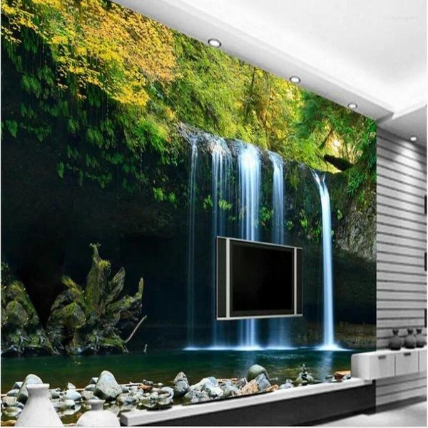 Fonds d'écran Wellyu personnalisé grandes cascades de fresque qui coule rivière TV toile de fond papier peint non tissé Papel De Parede Para Quarto