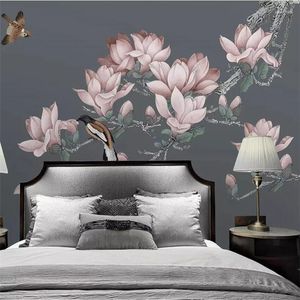 Wallpapers Wellyu Custom Grootschalige Muurschildering 3d Behang Chinese Pen handgeschilderde Magnolia Vogel Yashelan Slaapkamer Achtergrond Muur