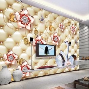 Fondos de pantalla Wellyu Custom Murales a gran escala Joyería romántica de lujo Flores Cisne blanco 3D TV Fondo Pared Papel tapiz no tejido