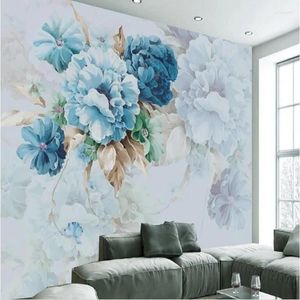 Wallpapers Wellyu op maat gemaakte grootschalige muurschilderingen moderne frisse handgeschilderde bloemen pastorale woonkamer tv achtergrond vliesbehang