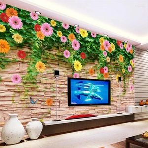 Fondos de pantalla Wellyu Custom Large Wallpaper 3D Murales estéreo Rose Crisantemo Sala de estar TV Papel de pared Pintura decorativa Papel de Parede