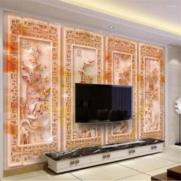 Fonds d'écran Wellyu PO Custom Po Wallpaper 3D Jade Bambou Bamboo chrysanthemum salon canapé