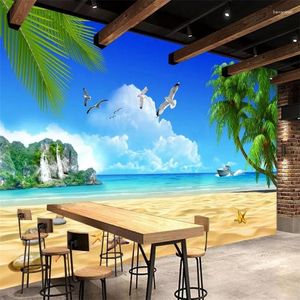 Wallpapers lellyu aangepaste po wallpaper 3d muurschilderingen strand kokosblauw hemel witte wolken eiland achtergrond muur papier papel de parede muurschildering